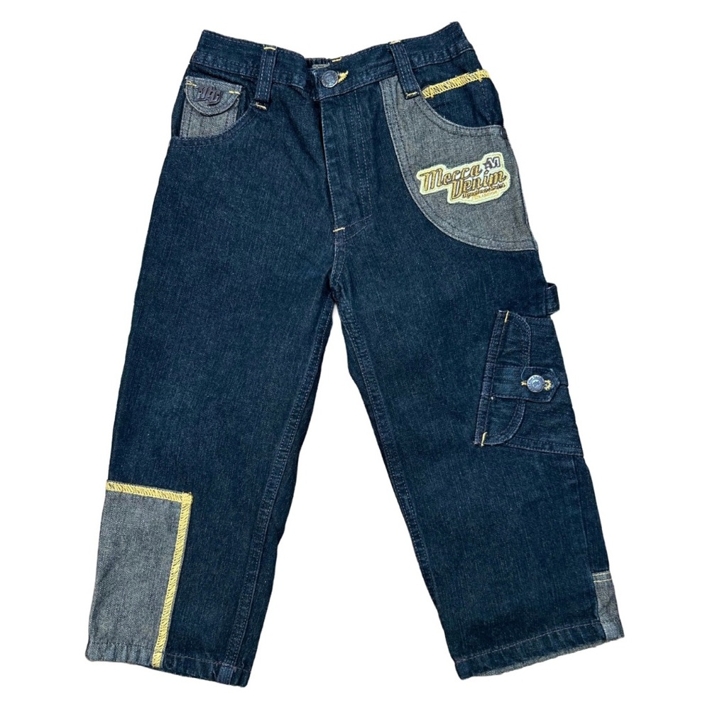 VINTAGE 90s Mecca Boys Black Two-Tone Graphic Carpenter Denim Jeans Size 4